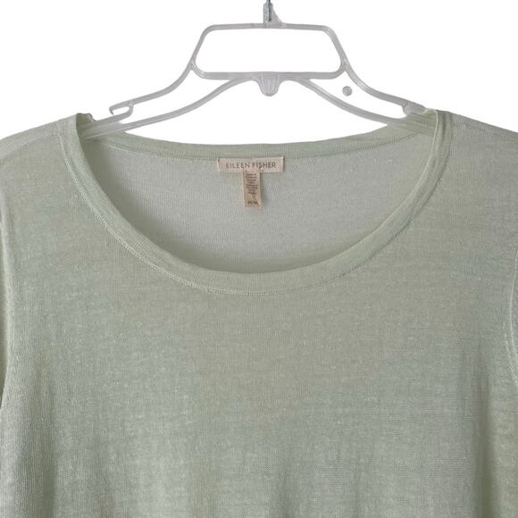 Eileen Fisher NWOTs Light Green Celery Organic Linen Asymetric Knit Top medium - Picture 2 of 7